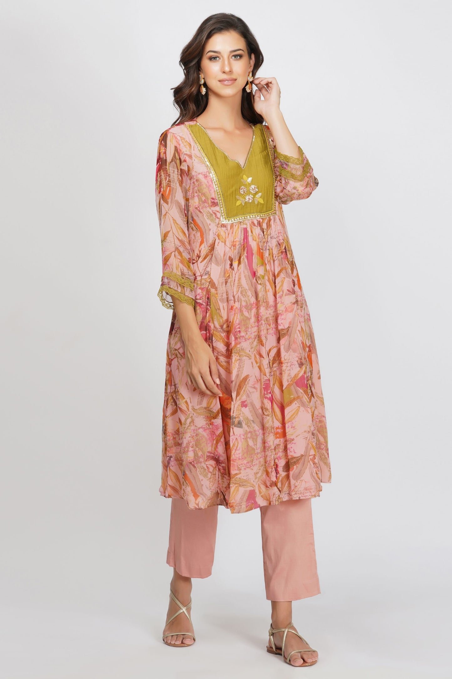 SEQUIN FLOWER PANELLED TUNIC SET
