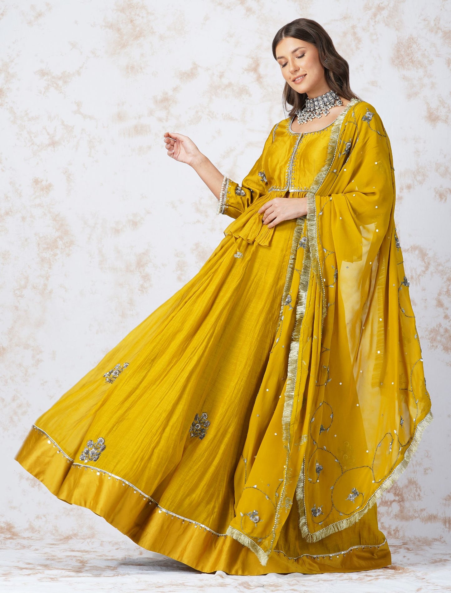 ANTIQUE WORK MUSTARD LEHENGA SET