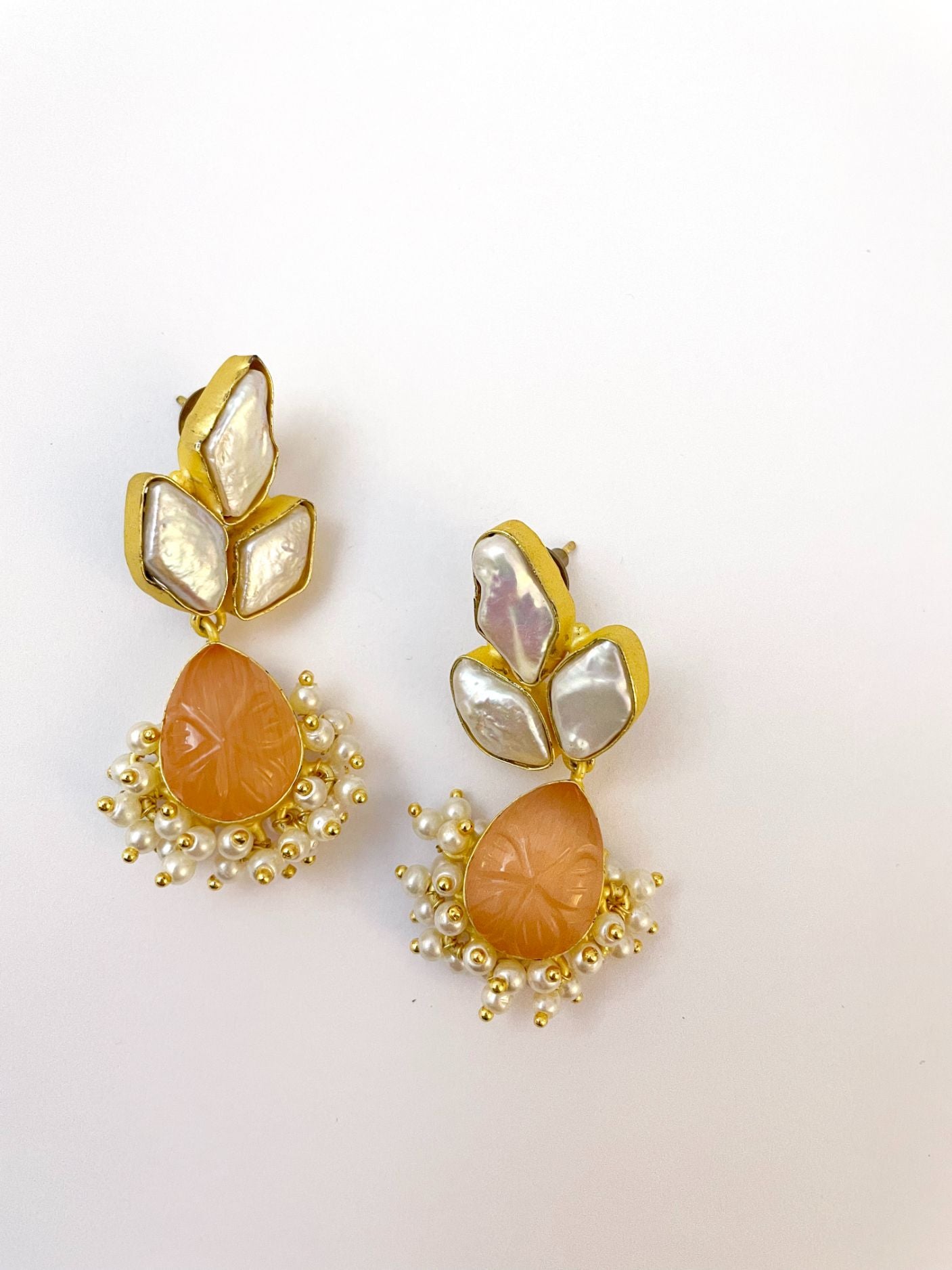 Stone and Pearl Drop Earrings