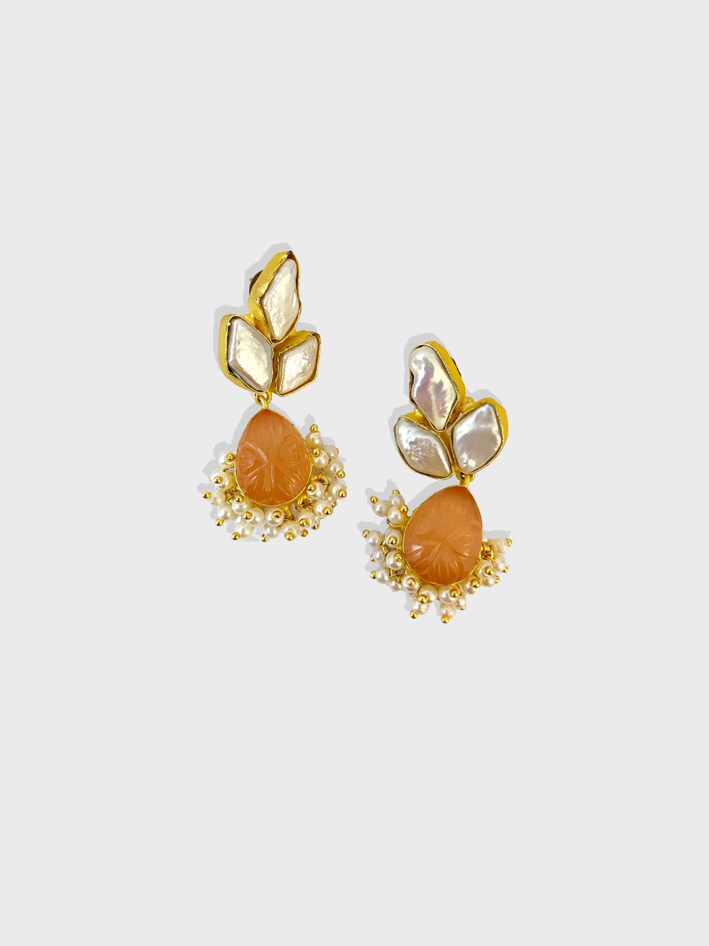 Stone and Pearl Drop Earrings