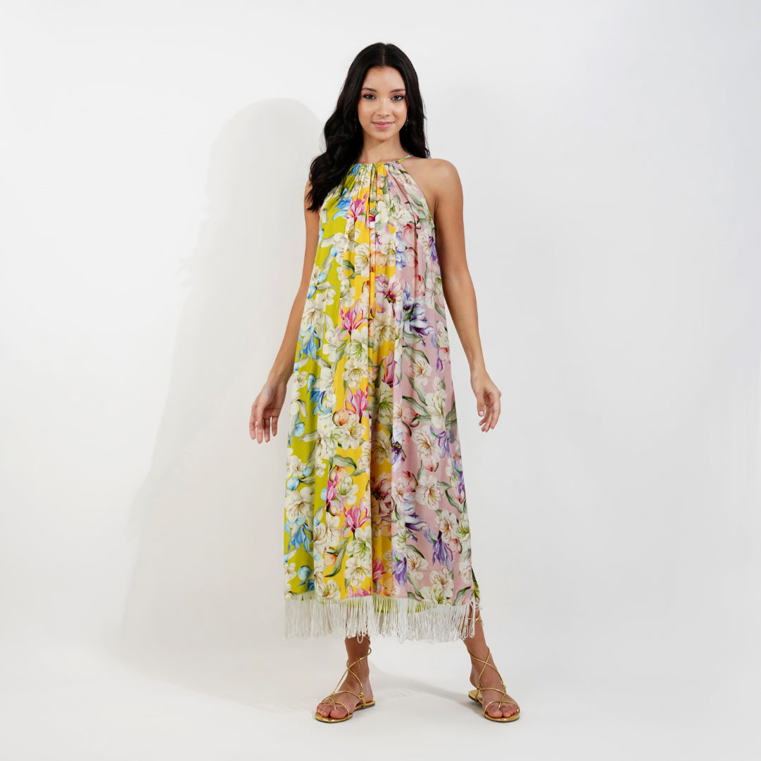 vintage Floral Halter Maxi Dress