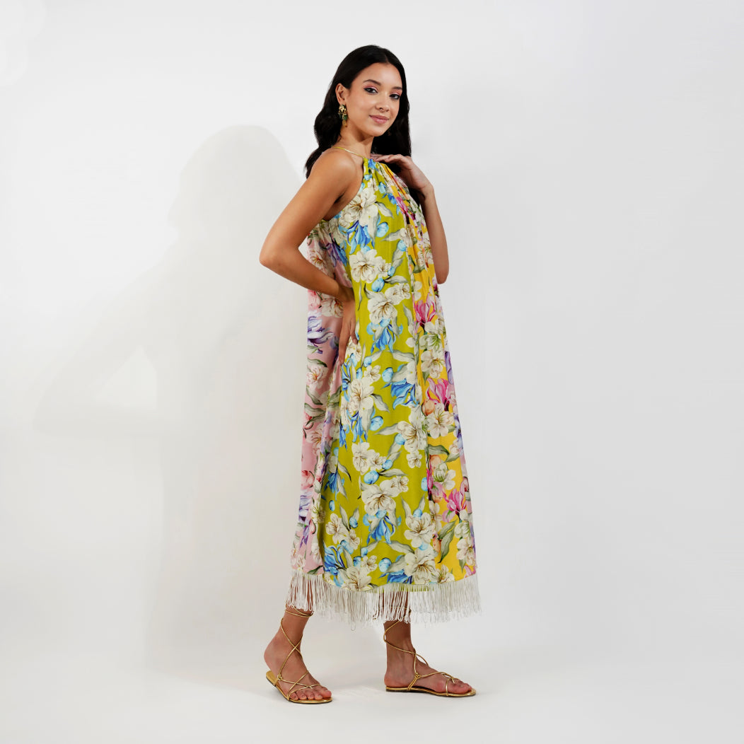 vintage Floral Halter Maxi Dress