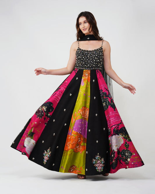 Flower and Crystal Anarkali Set