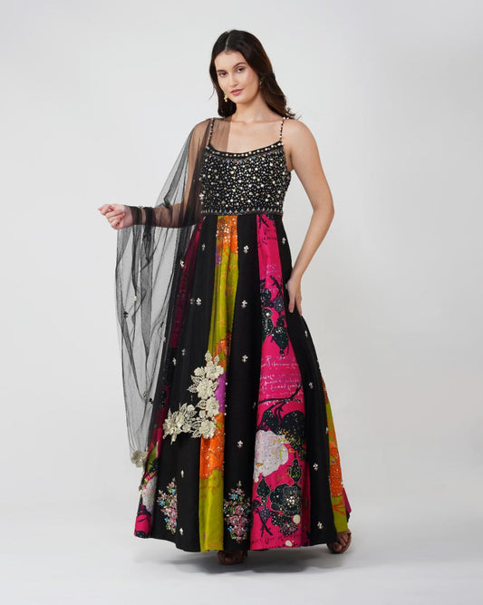 Flower and Crystal Anarkali Set