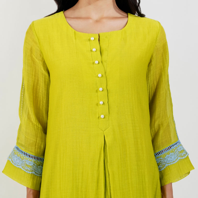 Lime Kurta Set With Shabby Chic Dupatta