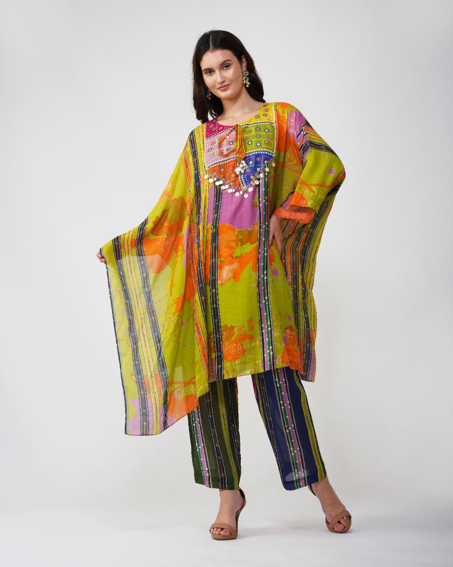 Banjara Bloom Asymmetric Kaftan set