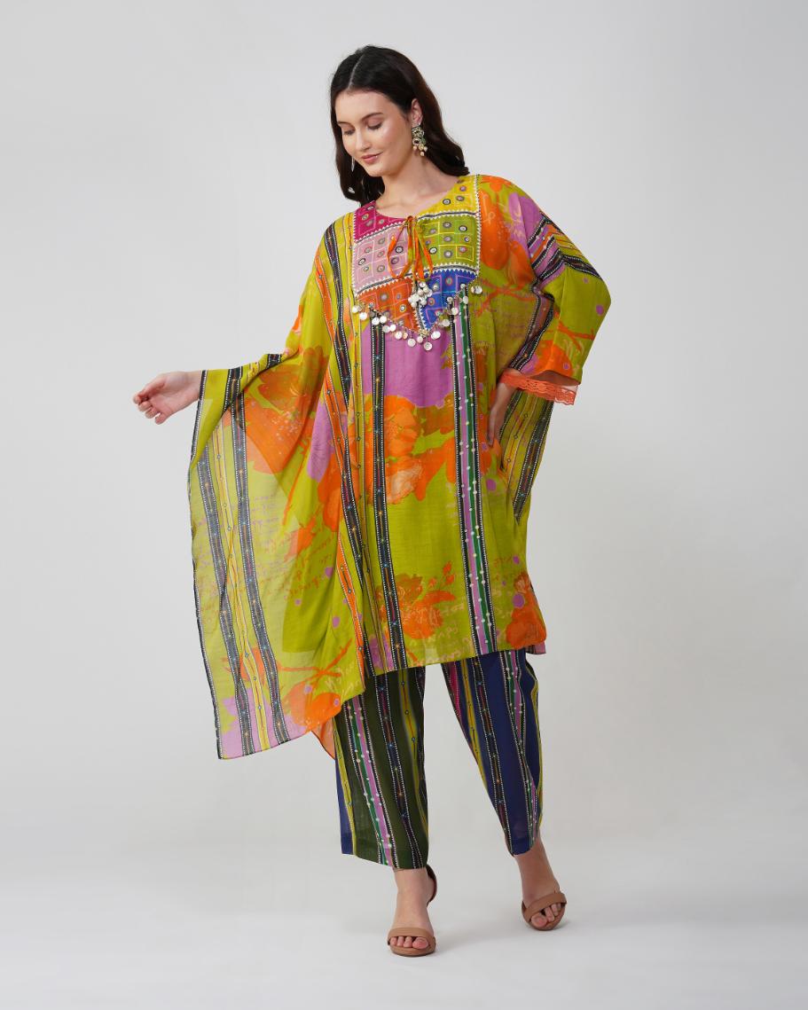 Banjara Bloom Asymmetric Kaftan set