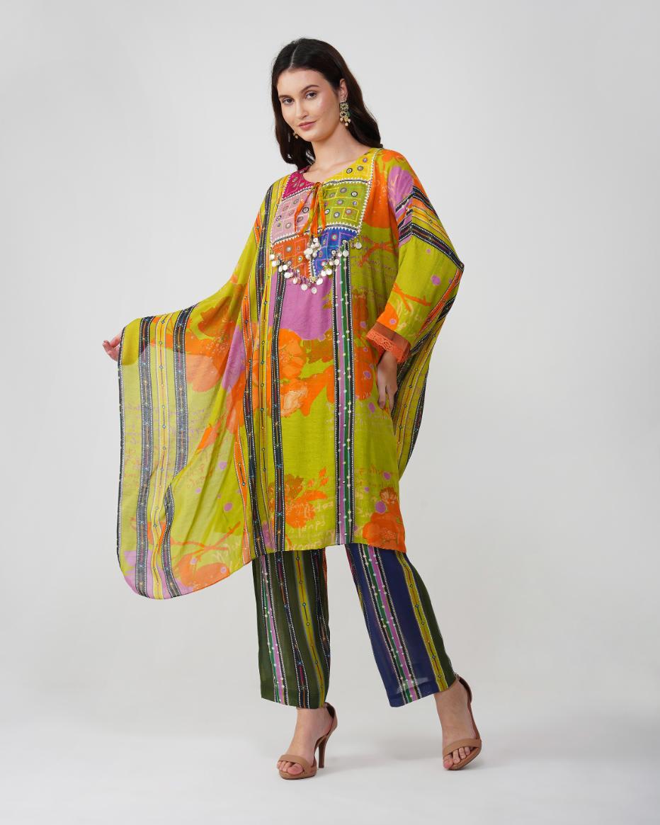 Banjara Bloom Asymmetric Kaftan set