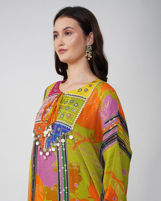 Banjara Bloom Asymmetric Kaftan set