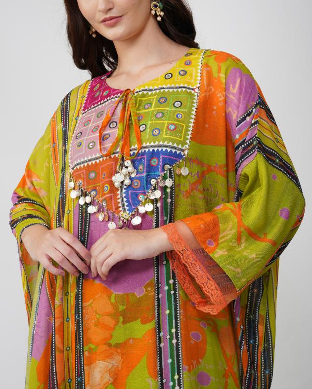 Banjara Bloom Asymmetric Kaftan set