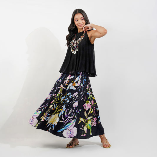 Summer Floral Skirt Set-Black