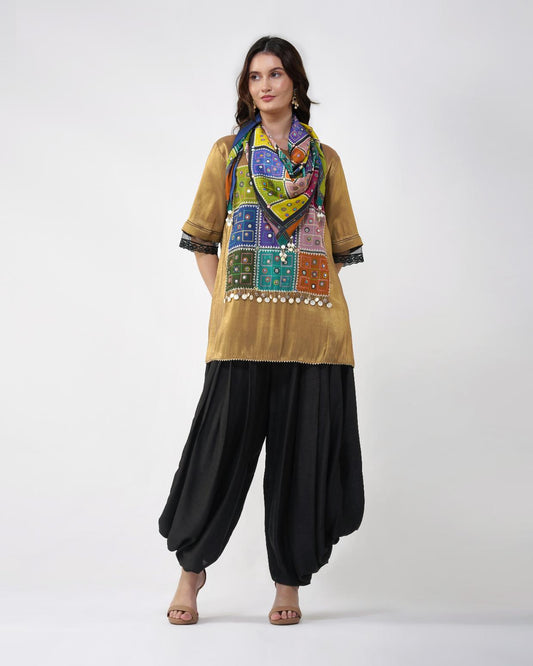 Mirrorwork Printed Top and Dhoti Set