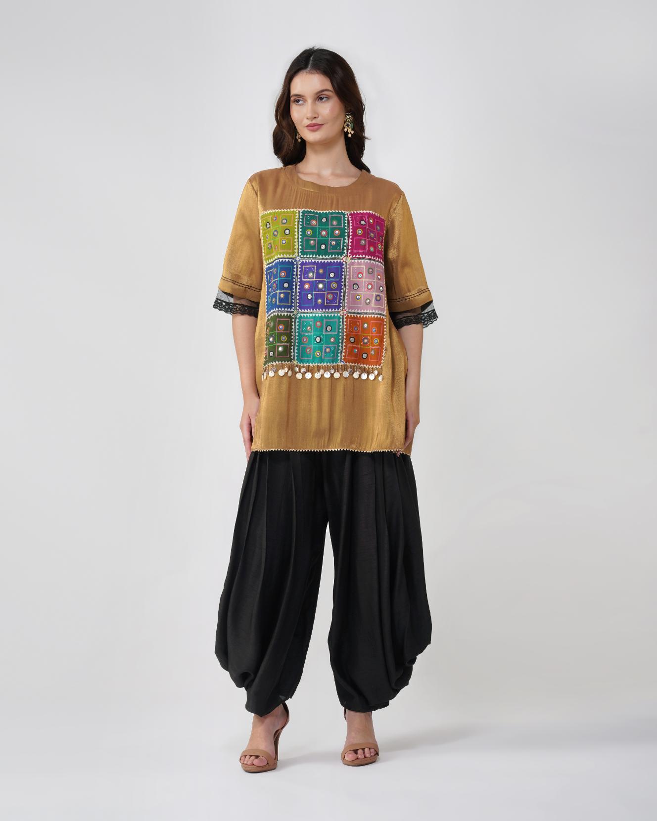 Mirrorwork Printed Top and Dhoti Set