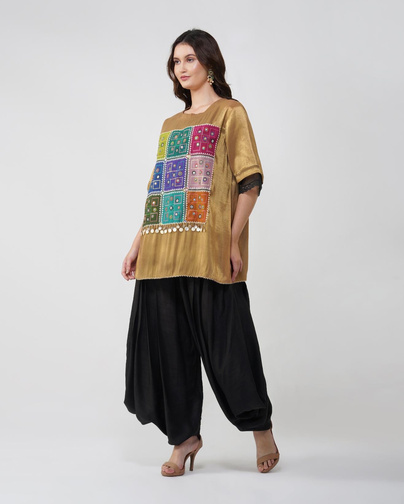 Mirrorwork Printed Top and Dhoti Set