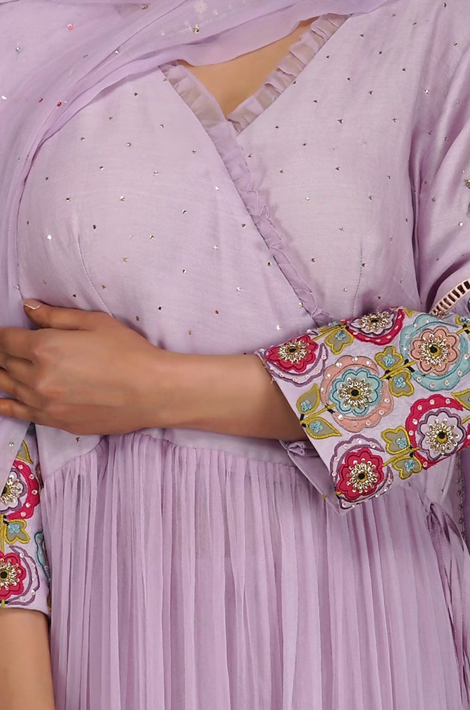 Lavender Applique Sleeves Angrakha Set