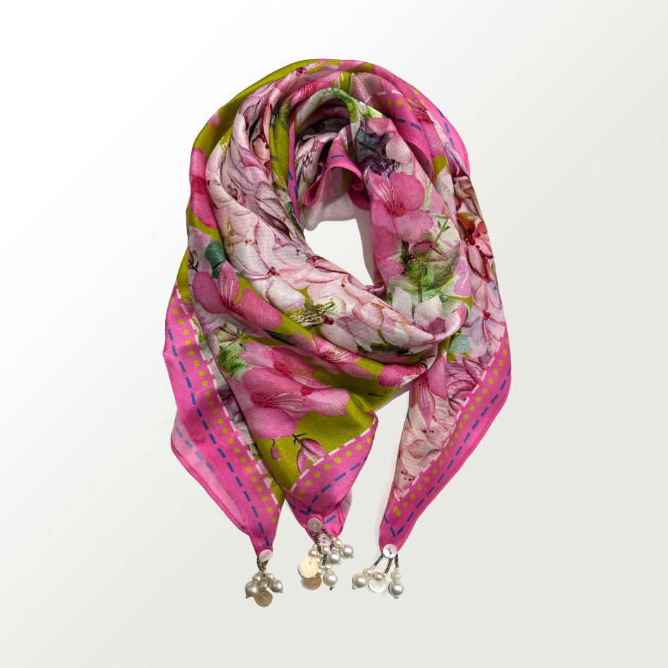 Pink hydrangea Satin Scarf