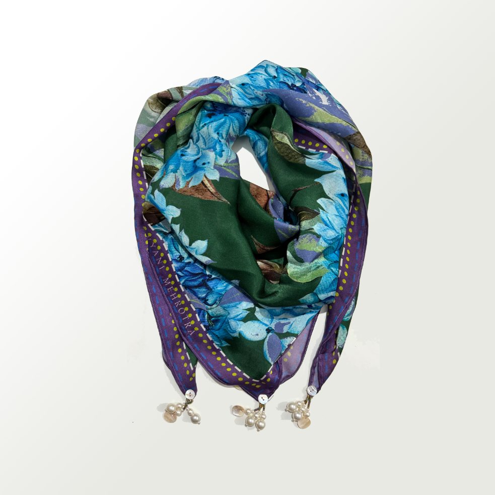 Blue hydrangea Satin Scarf