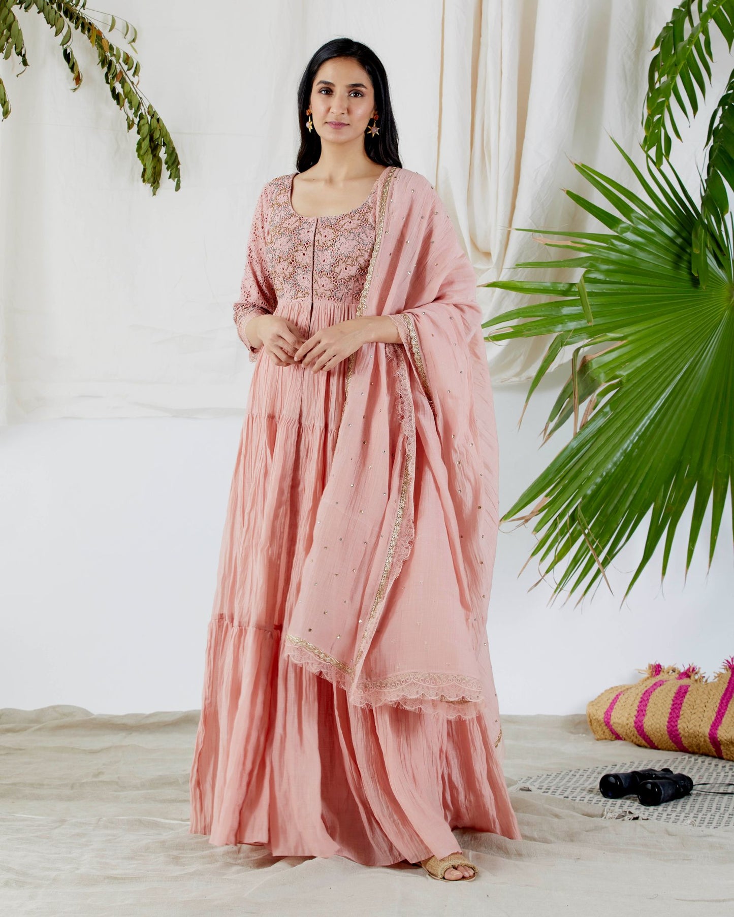 BRODERIE ANGLAISE TIERED ANARKALI