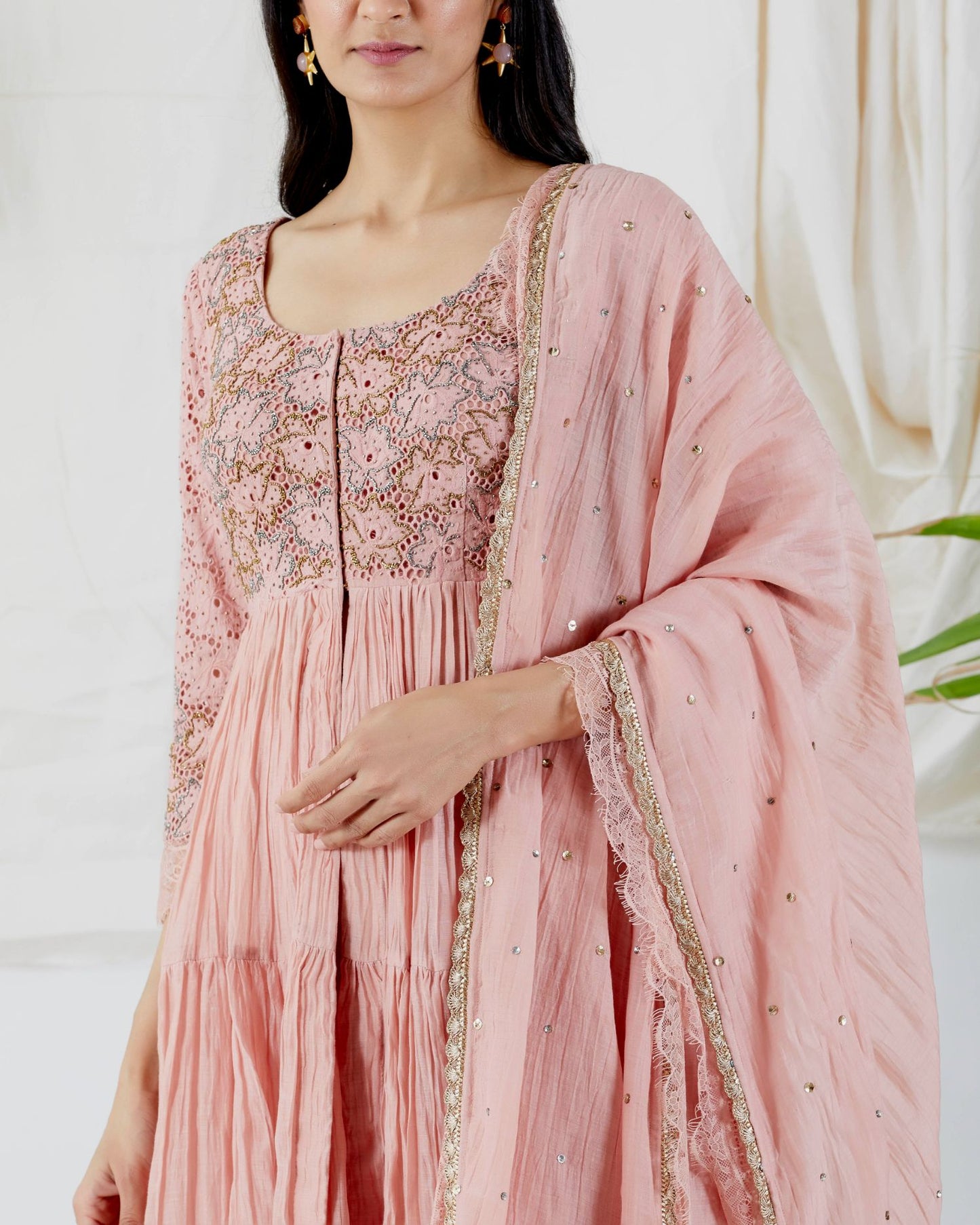 BRODERIE ANGLAISE TIERED ANARKALI