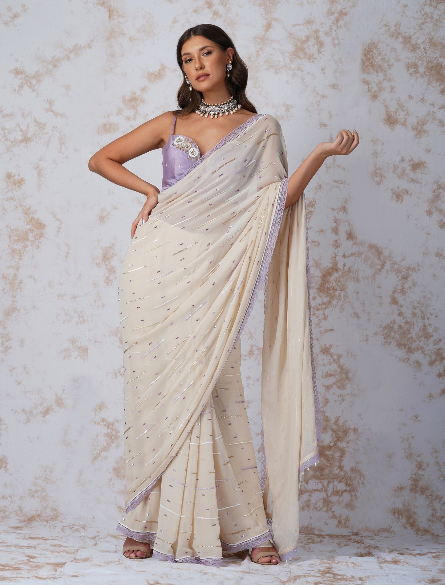 SEQUINNED SAREE WITH CONTRAST BLOUSE