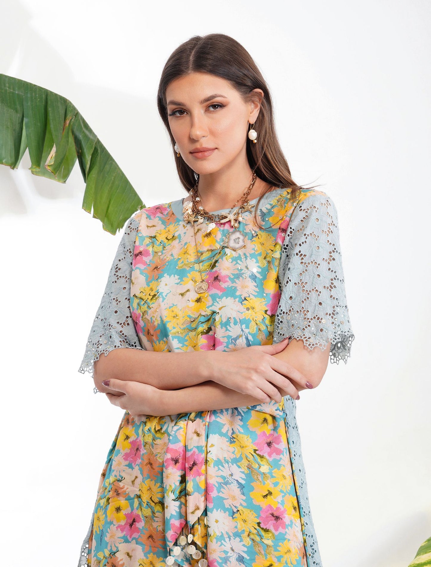 SUMMER PRINT BELTED GARARA SET