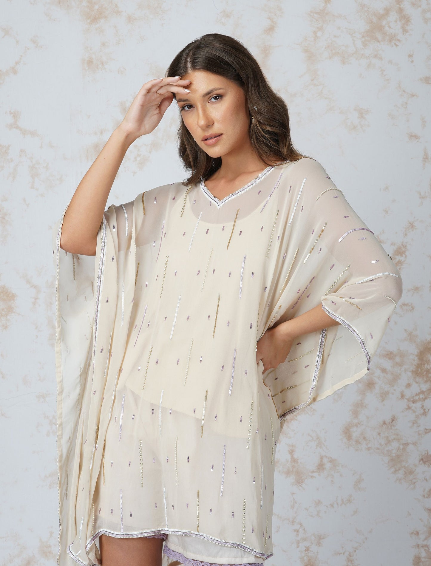 SEQUINNED KAFTAN WITH SHORTS