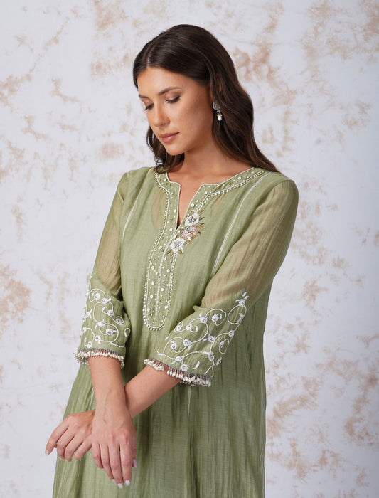 BAROQUE FLOWER MINT KURTA SET