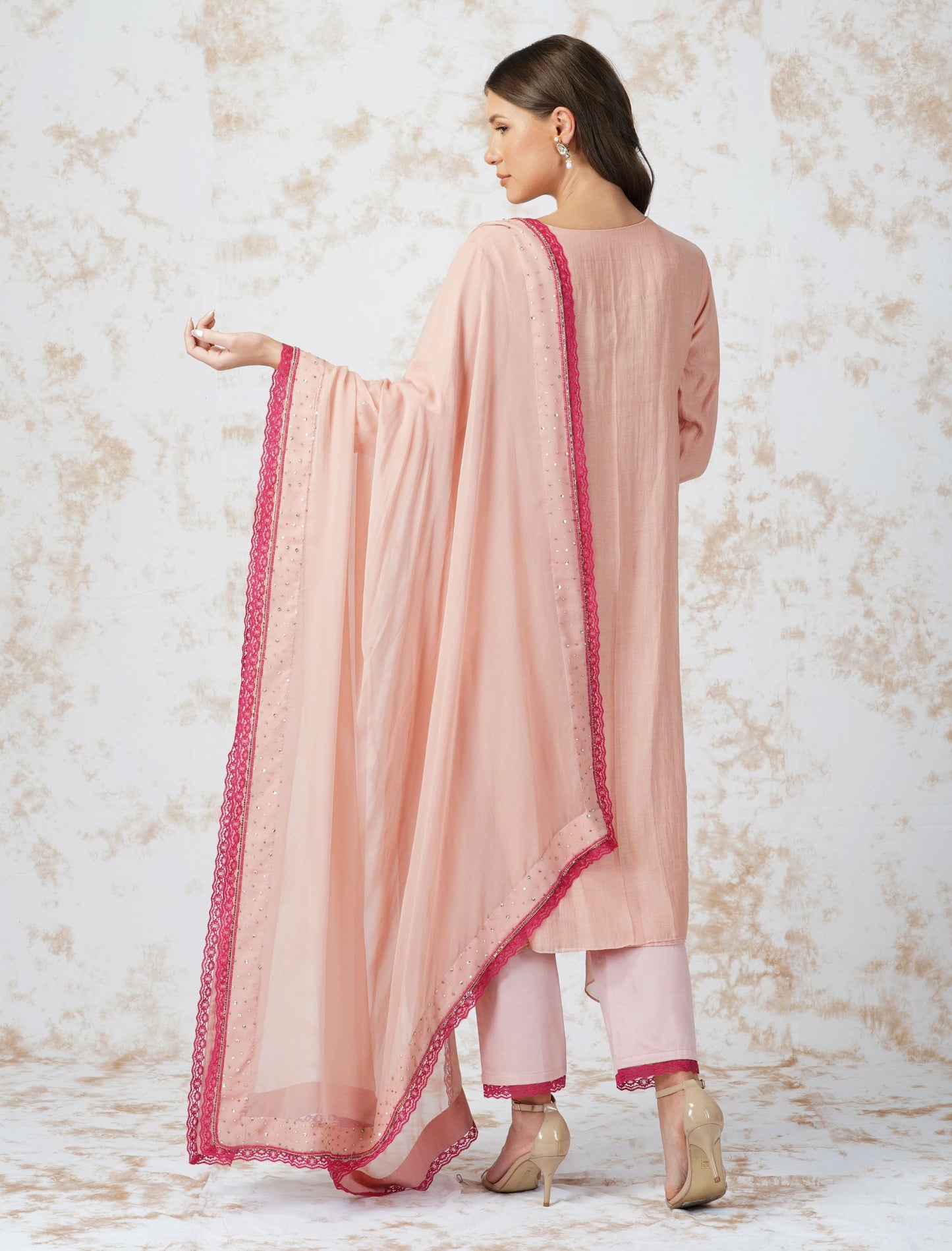 BEADED FLOWER ASYMMETRIC KURTA SET