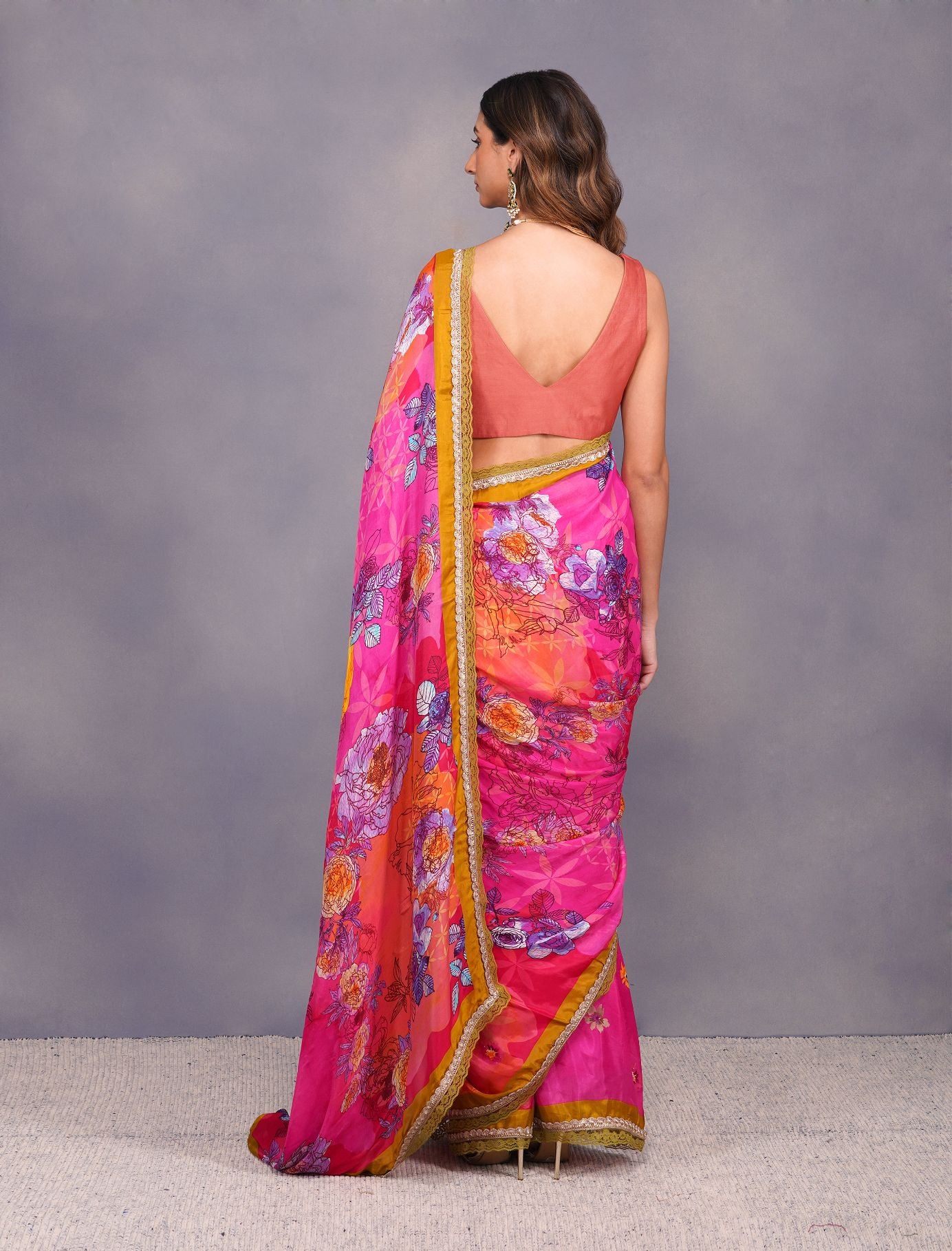 White big flower printed organza saree | Organza saree, Organza silk saree,  Saree designs