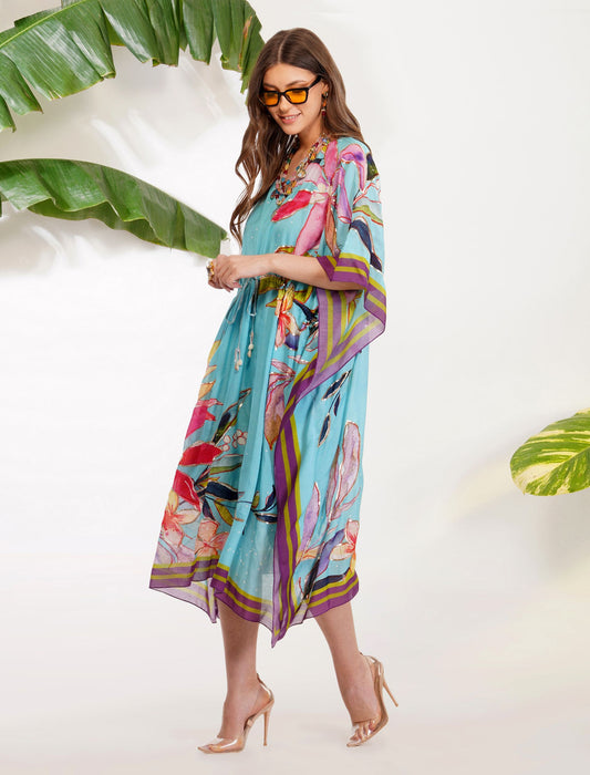 TROPICAL LEAF PRINT KAFTAN