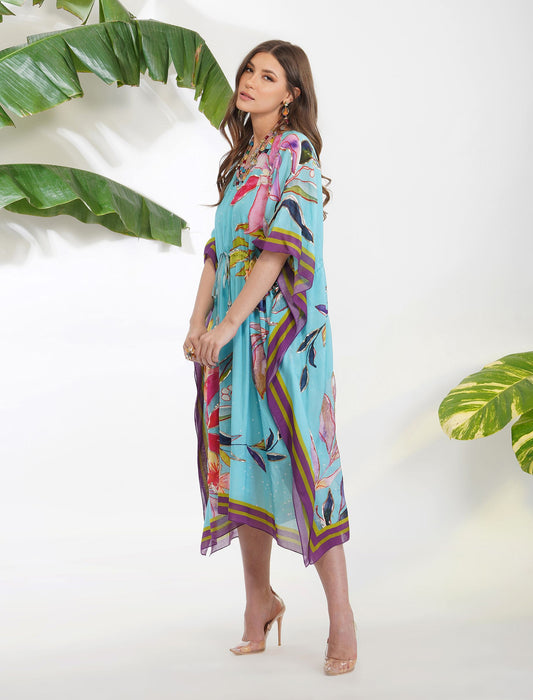 TROPICAL LEAF PRINT KAFTAN