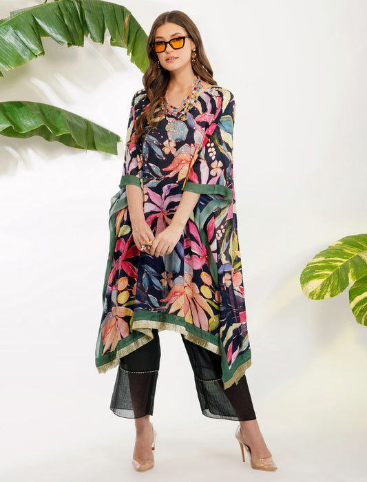 TROPICAL FLOWER PRINTED KAFTAN SET