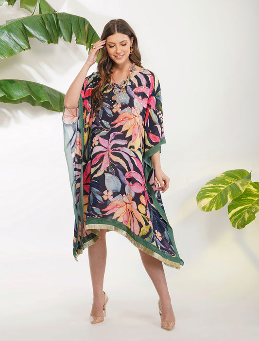 TROPICAL FLOWER PRINTED KAFTAN SET